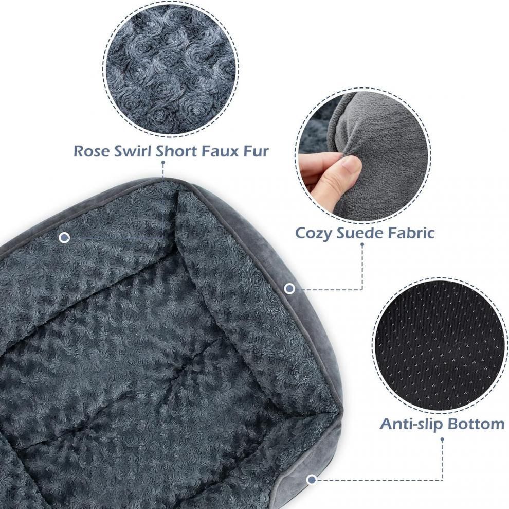 Grey Small & Medium Pet Bed - Washable Rectangle Dog Bed with Bolstered Walls and Anti-Slip Bottom, S (60×45×14cm) - view 5