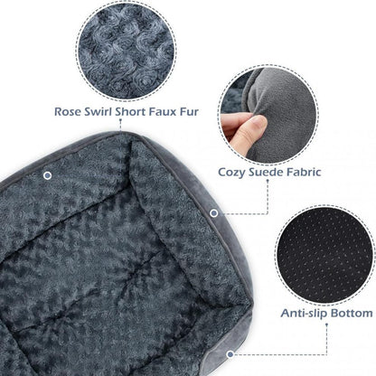 Grey Small & Medium Pet Bed - Washable Rectangle Dog Bed with Bolstered Walls and Anti-Slip Bottom, S (60×45×14cm) - view 5