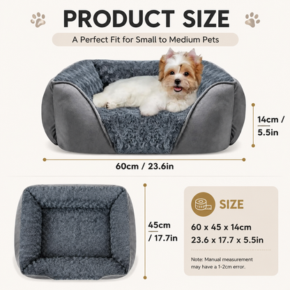Grey Small & Medium Pet Bed - Washable Rectangle Dog Bed with Bolstered Walls and Anti-Slip Bottom, S (60×45×14cm) - view 6