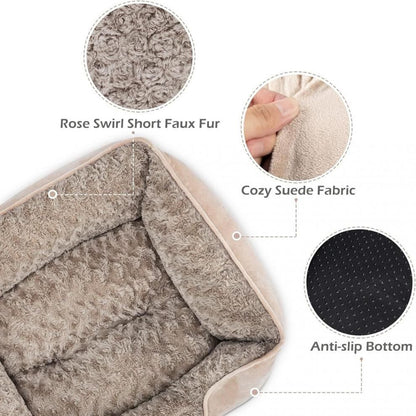 Camel Small & Medium Pet Bed - Washable Rectangle Dog Bed with Bolstered Walls and Anti-Slip Bottom, S (60×45×14cm) - view 4
