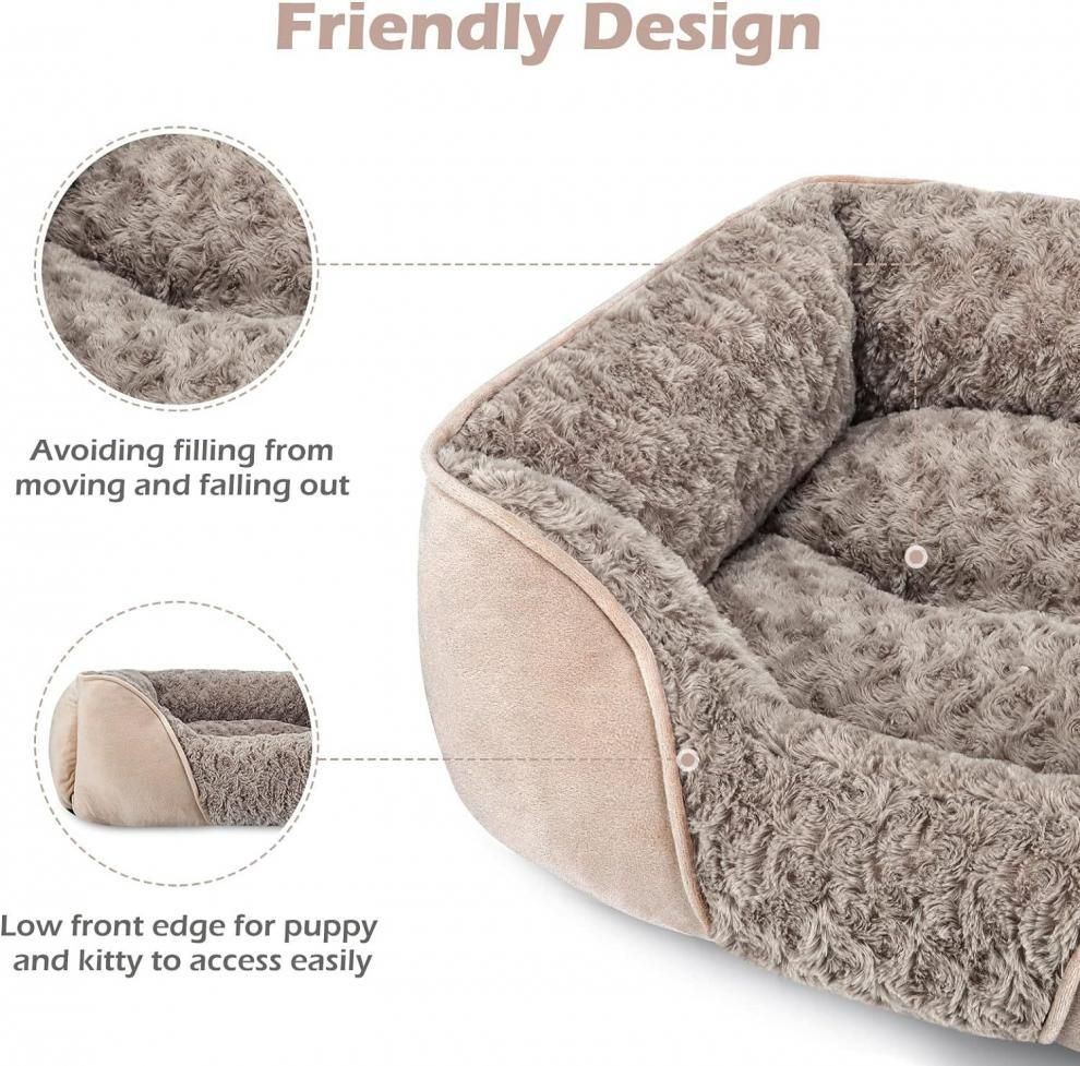 Camel Small & Medium Pet Bed - Washable Rectangle Dog Bed with Bolstered Walls and Anti-Slip Bottom, S (60×45×14cm) - view 5