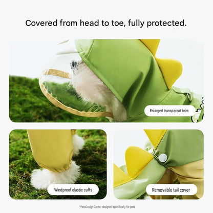 Blue Dog Raincoat Dinosaur Hooded Waterproof Jacket 5XL Size with Leash Hole Removable Tail Cover Full Body Coverage Pet Rain Coat for Outdoor Walking Large Dogs - view 3