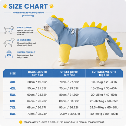 Blue Dog Raincoat Dinosaur Hooded Waterproof Jacket 7XL Size with Leash Hole Removable Tail Cover Full Body Coverage Pet Rain Coat for Outdoor Walking Large Dogs - view 5