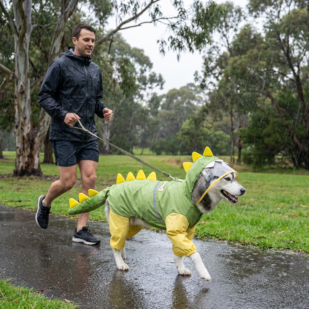 Green Dog Raincoat Dinosaur Hooded Waterproof Jacket 5XL Size with Leash Hole Removable Tail Cover Full Body Coverage Pet Rain Coat for Outdoor Walking Large Dogs - view 2