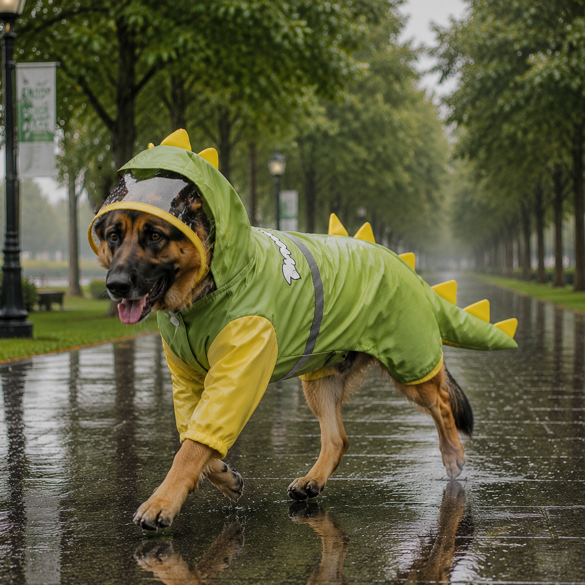 Green Dog Raincoat Dinosaur Hooded Waterproof Jacket 5XL Size with Leash Hole Removable Tail Cover Full Body Coverage Pet Rain Coat for Outdoor Walking Large Dogs - view 4