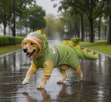 Green Dog Raincoat Dinosaur Hooded Waterproof Jacket 7XL Size with Leash Hole Removable Tail Cover Full Body Coverage Pet Rain Coat for Outdoor Walking Large Dogs