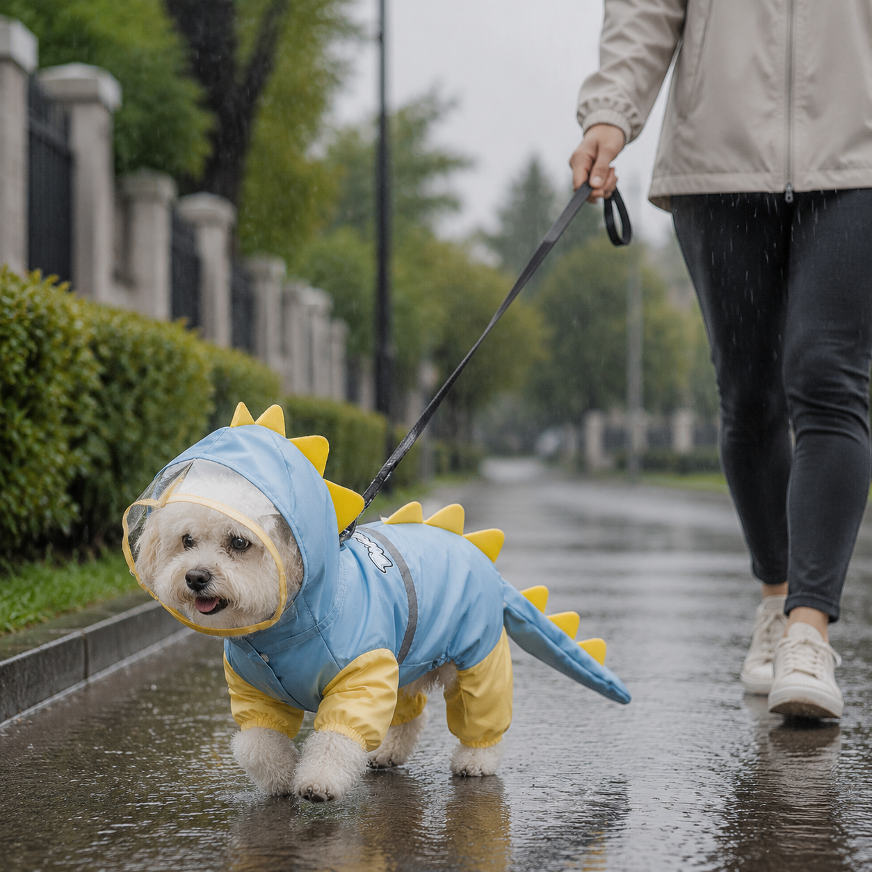 Blue Size XL Waterproof Dinosaur Dog Raincoat with Harness Hole Full Body Pet Rain Jacket for Small Dogs Tail Cover Lightweight Outdoor Walking - view 2