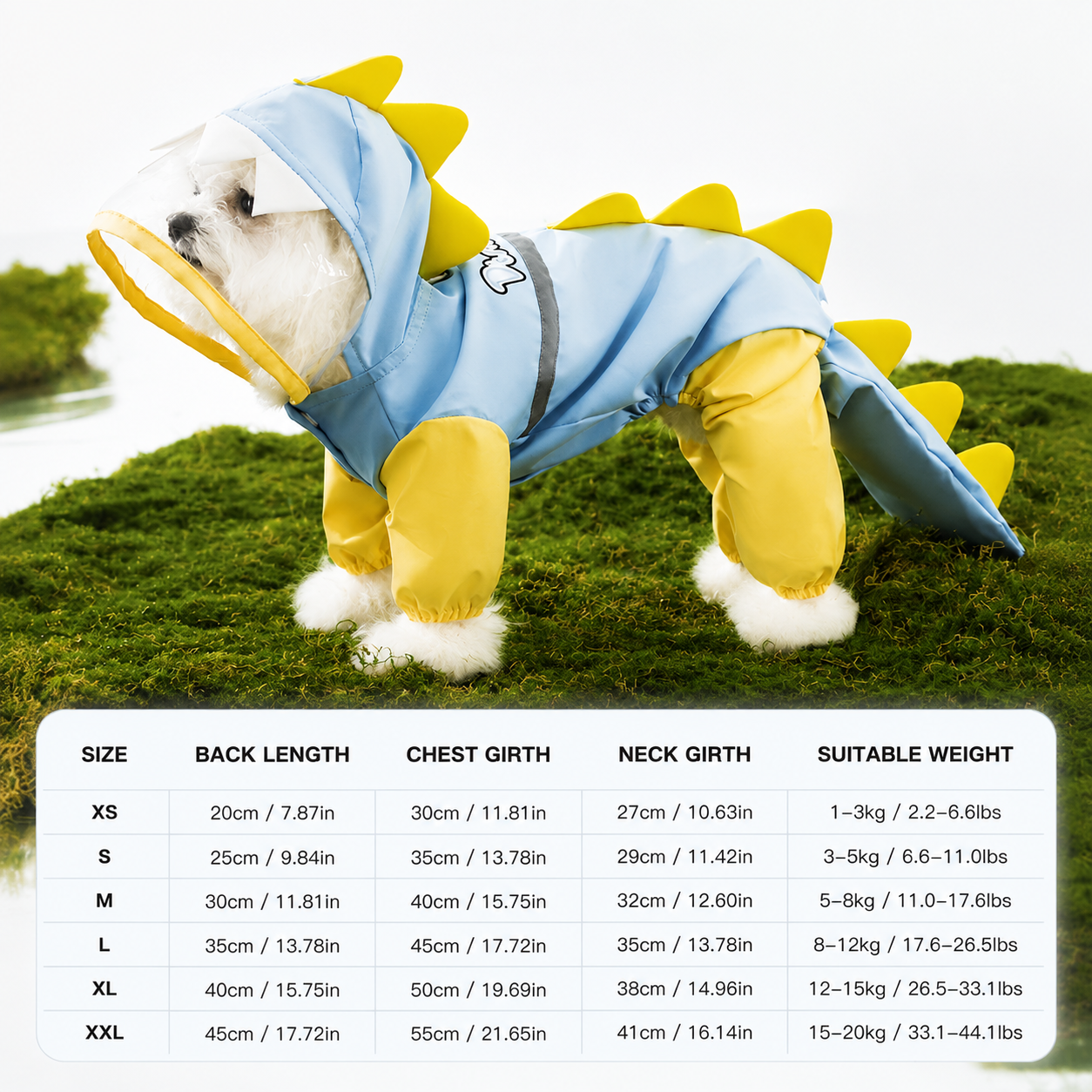 Blue Size XL Waterproof Dinosaur Dog Raincoat with Harness Hole Full Body Pet Rain Jacket for Small Dogs Tail Cover Lightweight Outdoor Walking - view 5