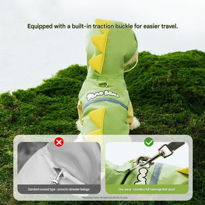 Blue Size 2XL Waterproof Dinosaur Dog Raincoat with Harness Hole Full Body Pet Rain Jacket for Small Dogs Tail Cover Lightweight Outdoor Walking - view 4