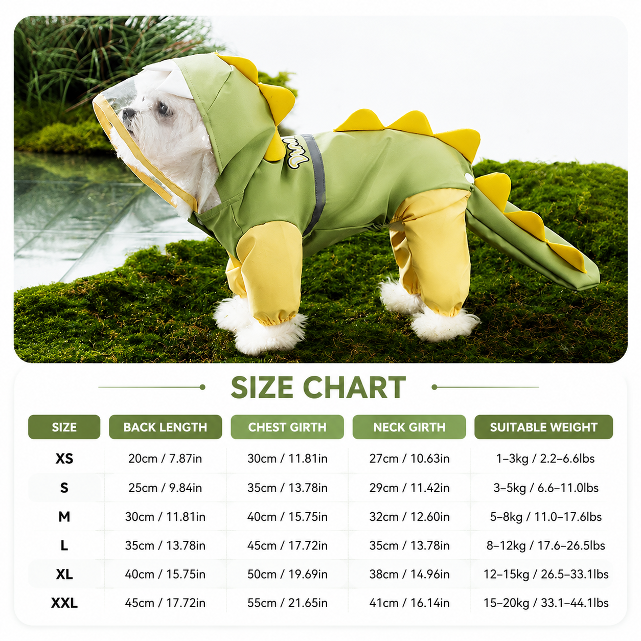 Green Size L Waterproof Dinosaur Dog Raincoat with Harness Hole Full Body Pet Rain Jacket for Small Dogs Tail Cover Lightweight Outdoor Walking - view 6