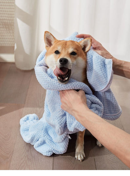 Pet Wearable Bathrobe Towel (Size S) - Quick-drying, absorbent full-body cover with hood and zipper, suitable for dog and cat grooming - view 4
