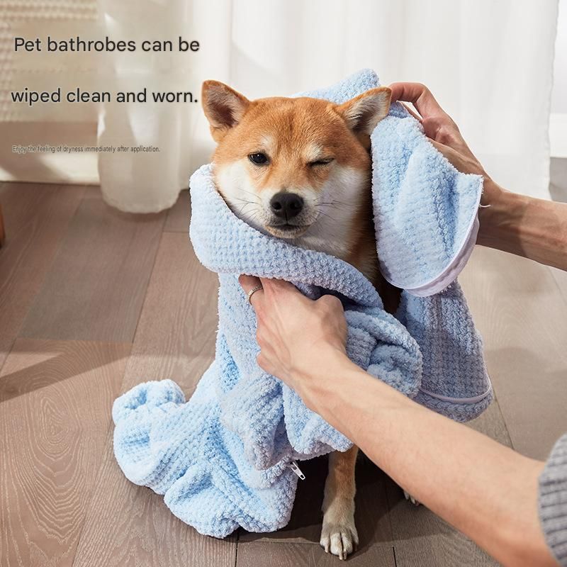 Pet Wearable Bathrobe Towel (Size M) - Quick-drying, absorbent full-body cover with hood and zipper, suitable for dog and cat grooming - view 6