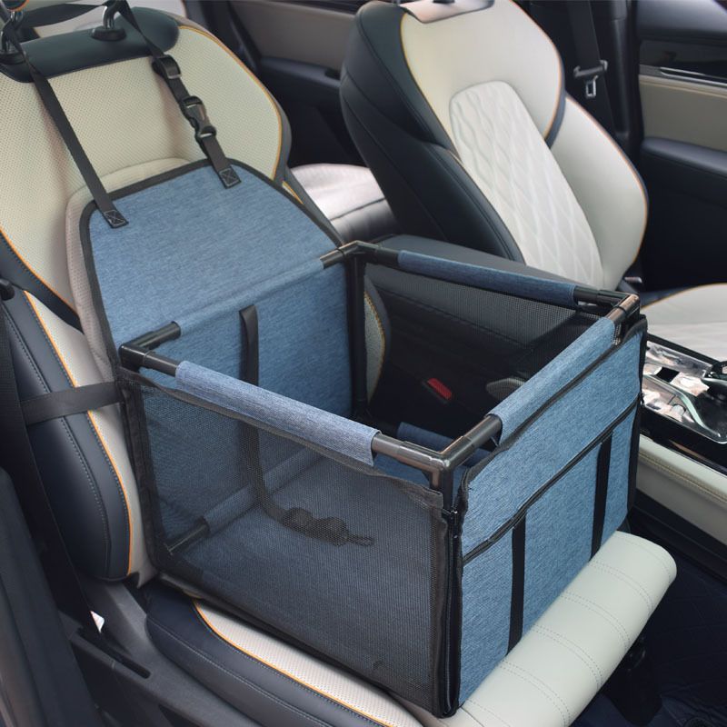 Blue Easy Install Dog Car Seat - Dark Blue Waterproof Foldable Dog & Cat Booster Seat with Breathable Mesh, Safety Strap & Reinforced Frame for Travel, Anti-Slip Portable Pet Car Bed - view 3