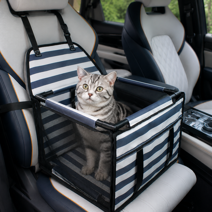 Pet Car Seat for Dogs and Cats Waterproof Mesh Booster Seat Carrier Bag - Striped Car Travel Pet Bed with Safety Strap Anti Slip Portable Pet Travel Carrier for Small Pets - view 2