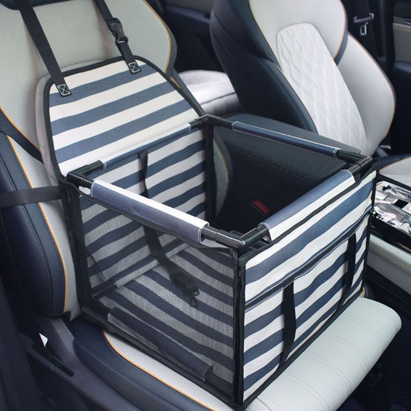 Pet Car Seat for Dogs and Cats Waterproof Mesh Booster Seat Carrier Bag - Striped Car Travel Pet Bed with Safety Strap Anti Slip Portable Pet Travel Carrier for Small Pets - view 4