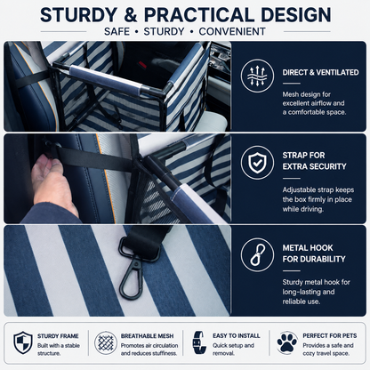 Pet Car Seat for Dogs and Cats Waterproof Mesh Booster Seat Carrier Bag - Striped Car Travel Pet Bed with Safety Strap Anti Slip Portable Pet Travel Carrier for Small Pets - view 5