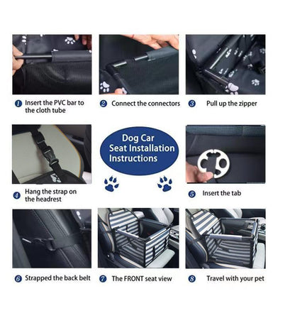 Pet Car Seat for Dogs and Cats Waterproof Mesh Booster Seat Carrier Bag - Striped Car Travel Pet Bed with Safety Strap Anti Slip Portable Pet Travel Carrier for Small Pets - view 6