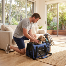 Blue Pet Carrier Bag - Breathable Meshfor Small Dogs and Cats Travel Carrier Airline Travel Ready Adjustable Shoulder Strap Durable Ventilated Design (44x25x28cm) - view 2