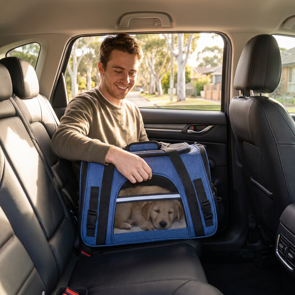 Blue Pet Carrier Bag - Breathable Meshfor Small Dogs and Cats Travel Carrier Airline Travel Ready Adjustable Shoulder Strap Durable Ventilated Design (44x25x28cm) - view 3