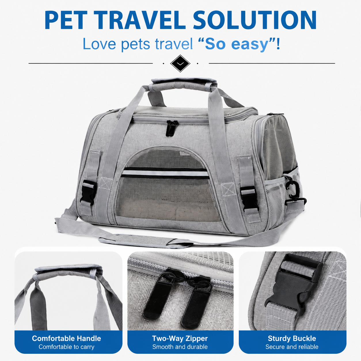 Blue Pet Carrier Bag - Breathable Meshfor Small Dogs and Cats Travel Carrier Airline Travel Ready Adjustable Shoulder Strap Durable Ventilated Design (44x25x28cm) - view 7