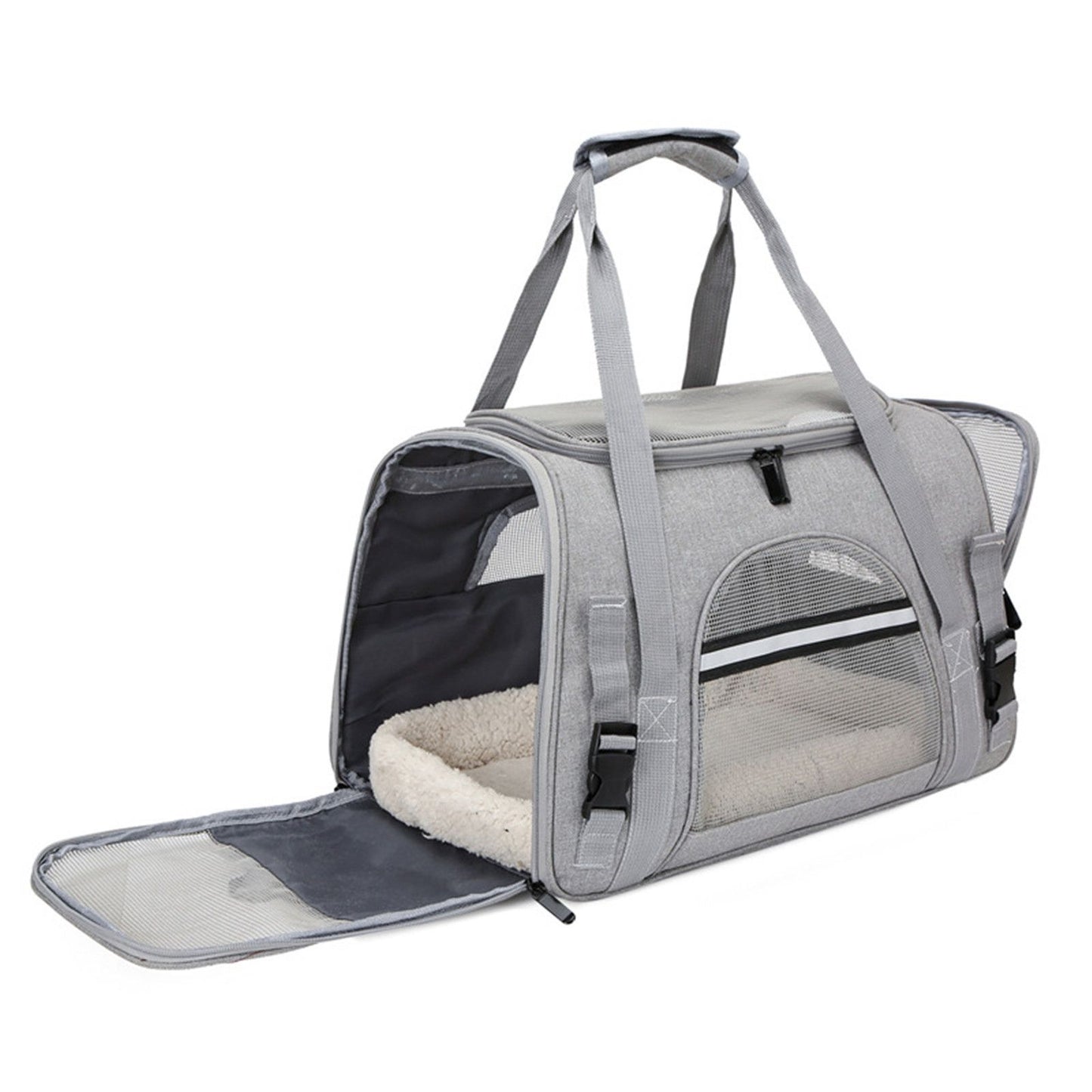 Grey Pet Carrier Bag - Breathable Meshfor Small Dogs and Cats Travel Carrier Airline Travel Ready Adjustable Shoulder Strap Durable Ventilated Design (44x25x28cm) - view 5