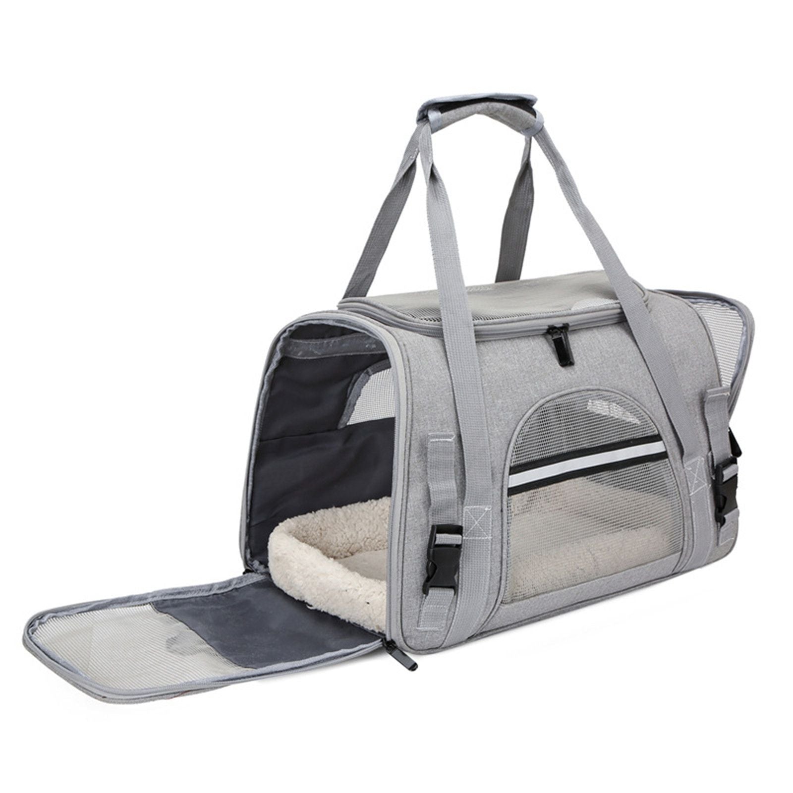 Grey Pet Carrier Bag - Breathable Meshfor Small Dogs and Cats Travel Carrier Airline Travel Ready Adjustable Shoulder Strap Durable Ventilated Design (44x25x28cm) - view 5