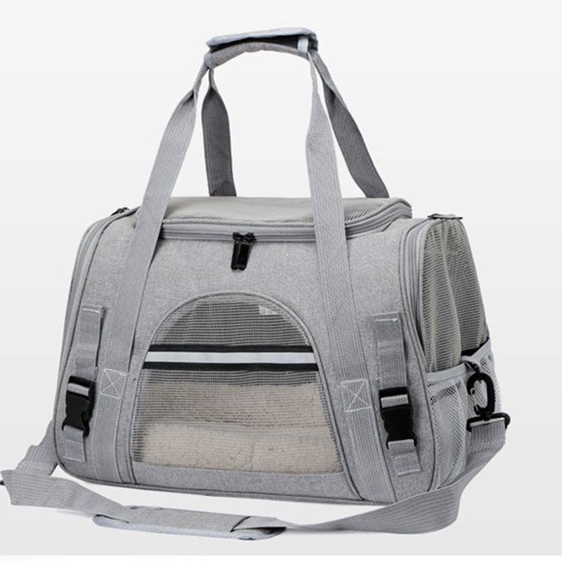 Grey Pet Carrier Bag - Breathable Meshfor Small Dogs and Cats Travel Carrier Airline Travel Ready Adjustable Shoulder Strap Durable Ventilated Design (44x25x28cm) - view 6