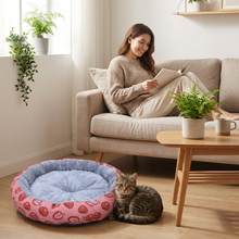 Round Pet Bed for Small Dogs and Cats, Soft Plush Calming Cat Bed with Strawberry Pattern, Cozy Washable Puppy Sleeping Mat, Non Slip Bottom Pet Cushion for Indoor Home Use(Diameter: 45cm) - view 2