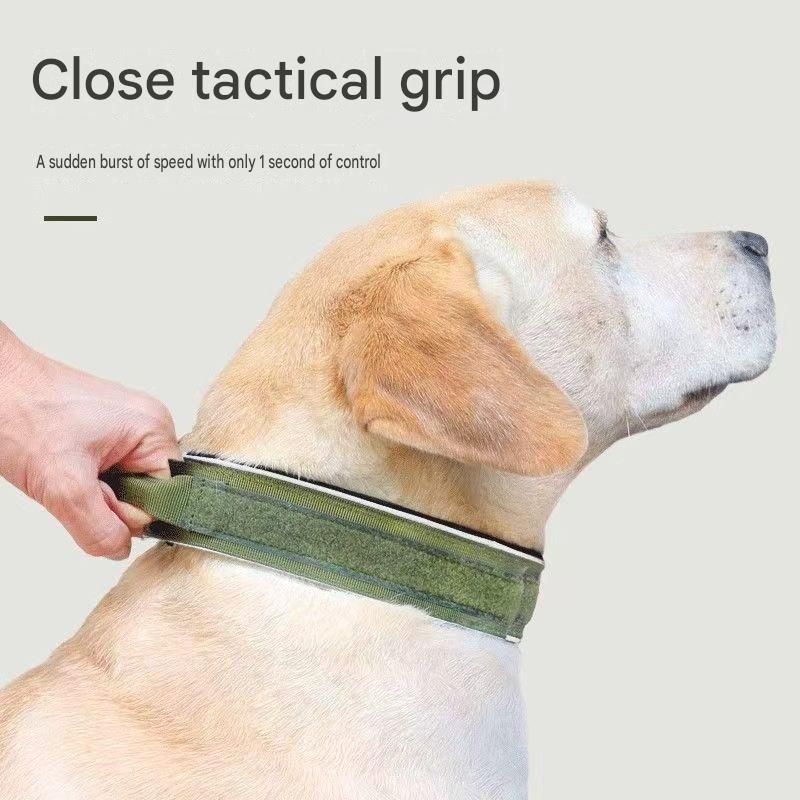 Blue Tactical Dog Collar for Large Dogs (XL size)- Wide Padded Nylon Collar with Quick Release Metal Buckle, Control Handle and D-Ring for Walking and Training - view 6