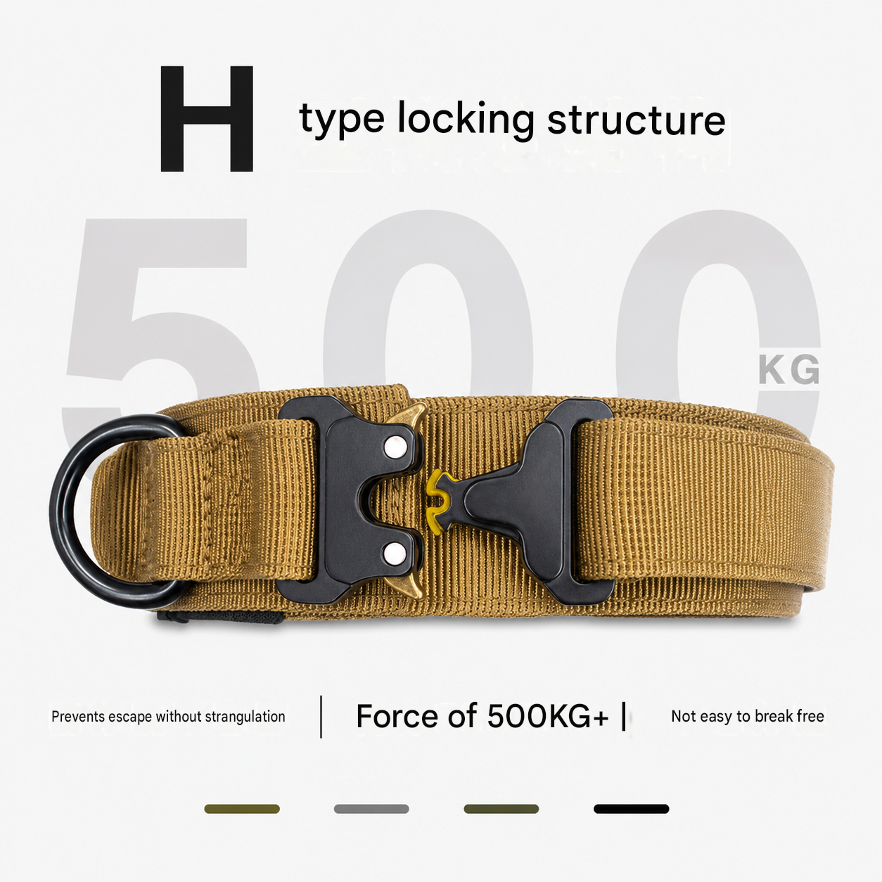 Black Tactical Dog Collar for Large Dogs (M size)- Wide Padded Nylon Collar with Quick Release Metal Buckle, Control Handle and D-Ring for Walking and Training - view 4