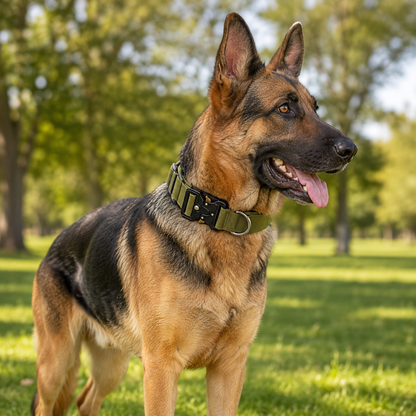 Green Tactical Dog Collar for Large Dogs (XL size)- Wide Padded Nylon Collar with Quick Release Metal Buckle, Control Handle and D-Ring for Walking and Training - view 2