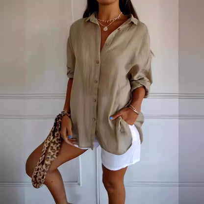Lapel Long Sleeve Shirt Womens Single-breasted Pleated Shirt Tops - view 3