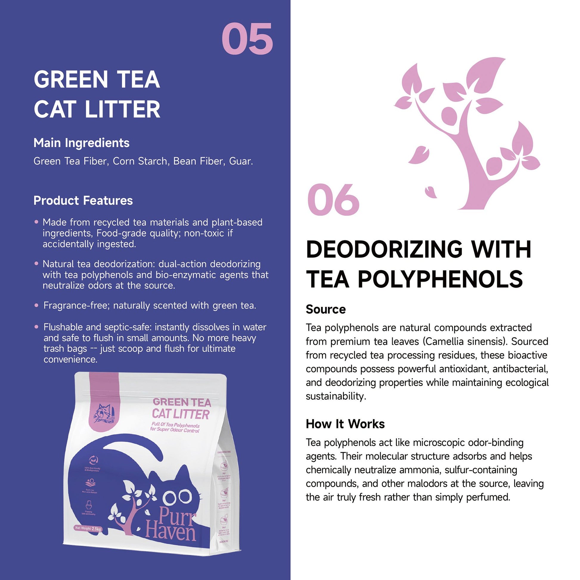 PurrHaven Green Tea Clumping Cat & Kitty Litter, 7.5kg (3 Pack),Dust Free,Natural Flusable,Easy to Clean,Odour Neutraliser,Rapid Liquid Absorption,Non-Toxic Formula - view 5