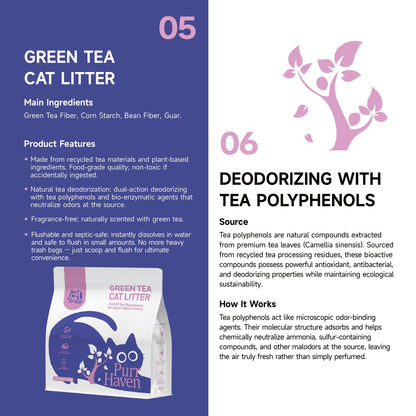 PurrHaven Green Tea Clumping Cat & Kitty Litter, 7.5kg (3 Pack),Dust Free,Natural Flusable,Easy to Clean,Odour Neutraliser,Rapid Liquid Absorption,Non-Toxic Formula - view 5