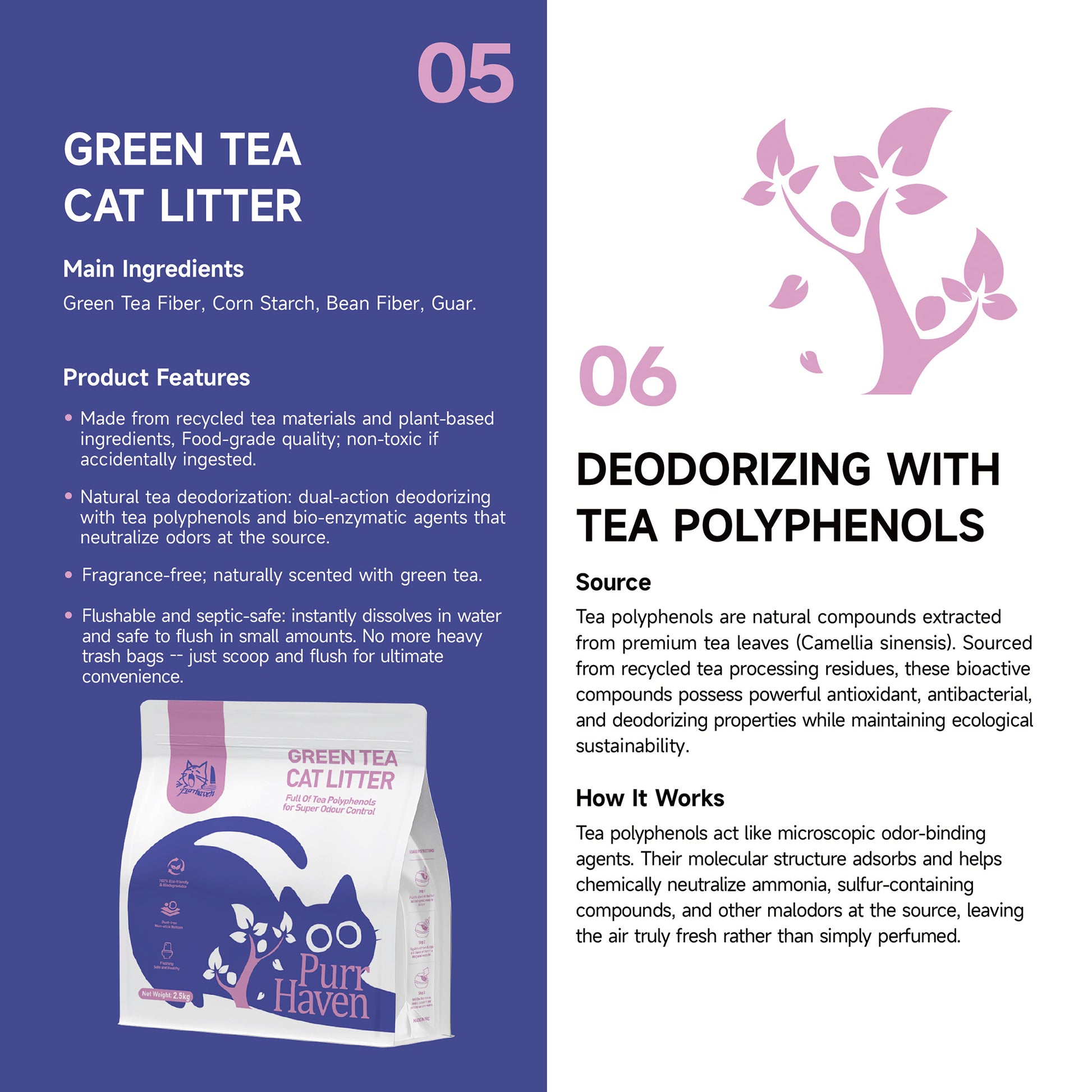 PurrHaven Green Tea Clumping Cat & Kitty Litter, 15kg (6 Pack),Dust Free,Natural Flusable,Easy to Clean,Odour Neutraliser,Rapid Liquid Absorption,Non-Toxic Formula - view 5