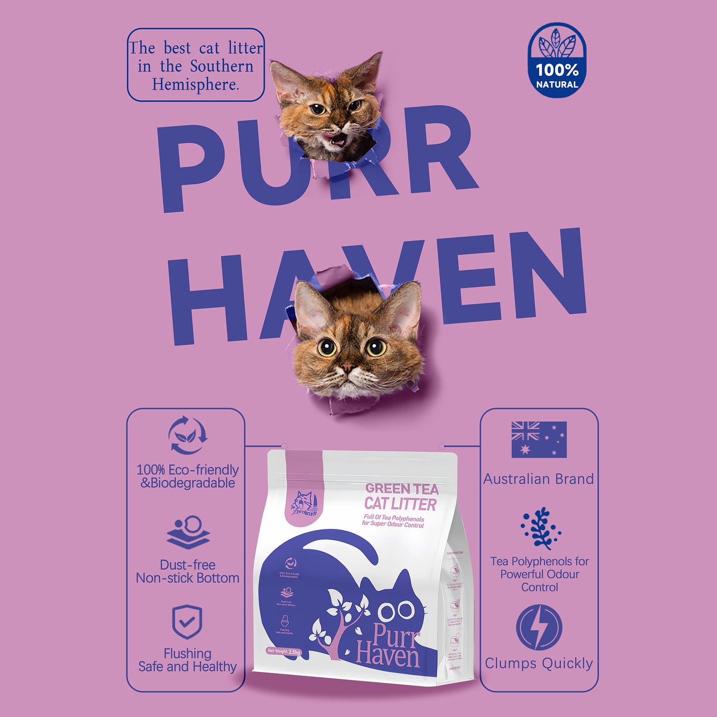 PurrHaven Green Tea Clumping Cat & Kitty Litter, 30kg (12 Pack),Dust Free,Natural Flusable,Easy to Clean,Odour Neutraliser,Rapid Liquid Absorption,Non-Toxic Formula - view 4