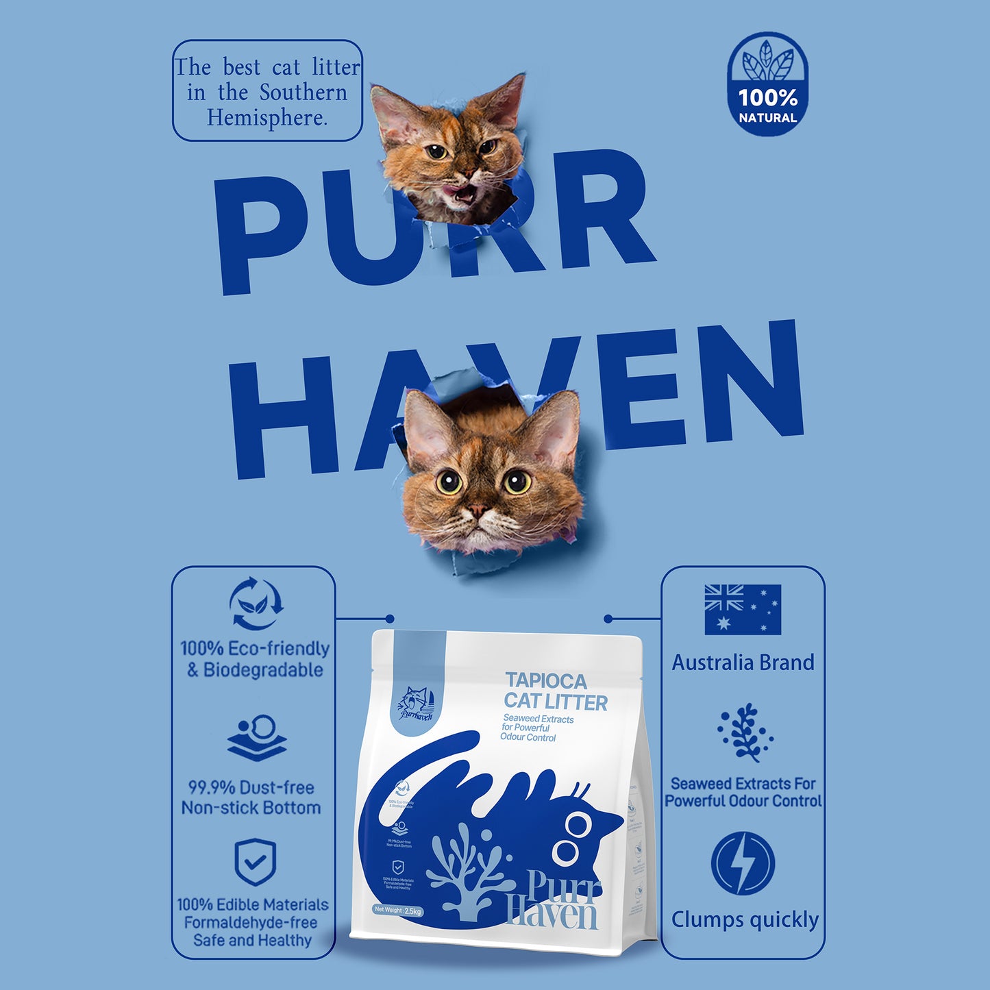 PurrHaven Tapioca Clumping Cat & Kitty Litter, 15kg (6 Pack),Dust Free,Natural Flusable,Easy to Clean,Odour Neutraliser,Rapid Liquid Absorption,Non-Toxic Formula - view 4