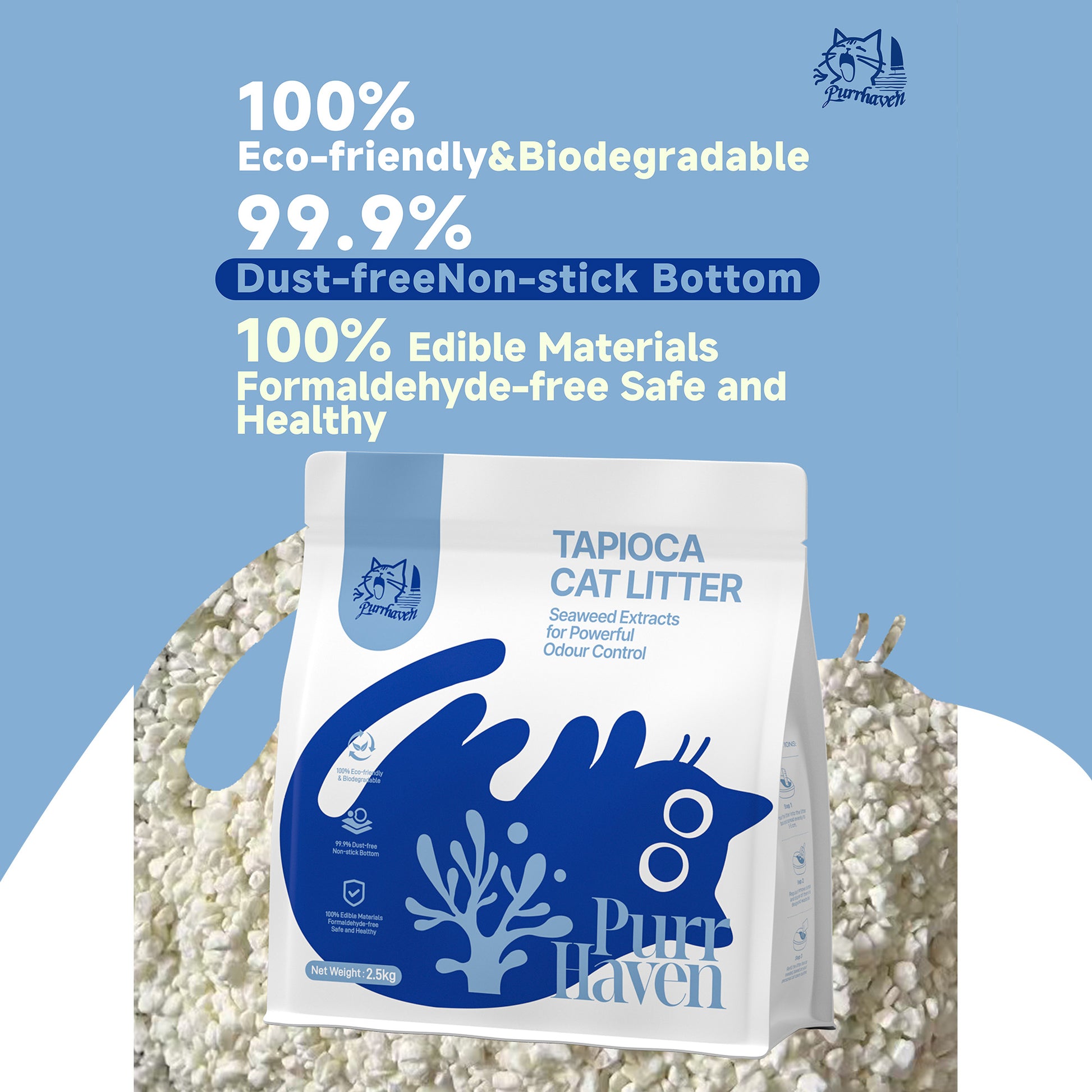 PurrHaven Tapioca Clumping Cat & Kitty Litter, 30kg (12 Pack),Dust Free,Plant-Based,Easy to Clean,Odour Neutraliser,Rapid Liquid Absorption,Non-Toxic Formula - view 3